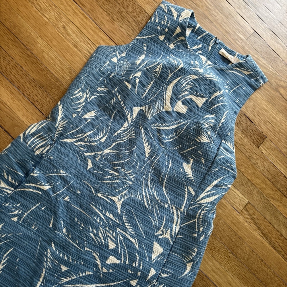 Tory Burch Tabora Shift Dress Blue White Tropical Palm Print 8 Linen Cotton Chic - Picture 1 of 12